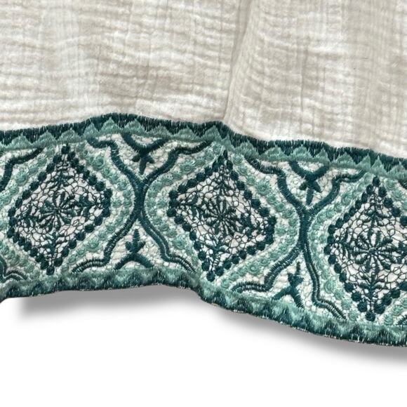 Zara Size M White Green Embroidered Cotton Gauze Mini Dress Boho Swim Cover $129 - Picture 5 of 6